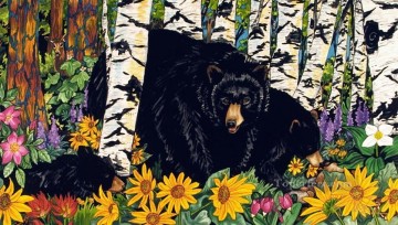 クマ Painting - カマスクリークの白樺の後ろのクマ